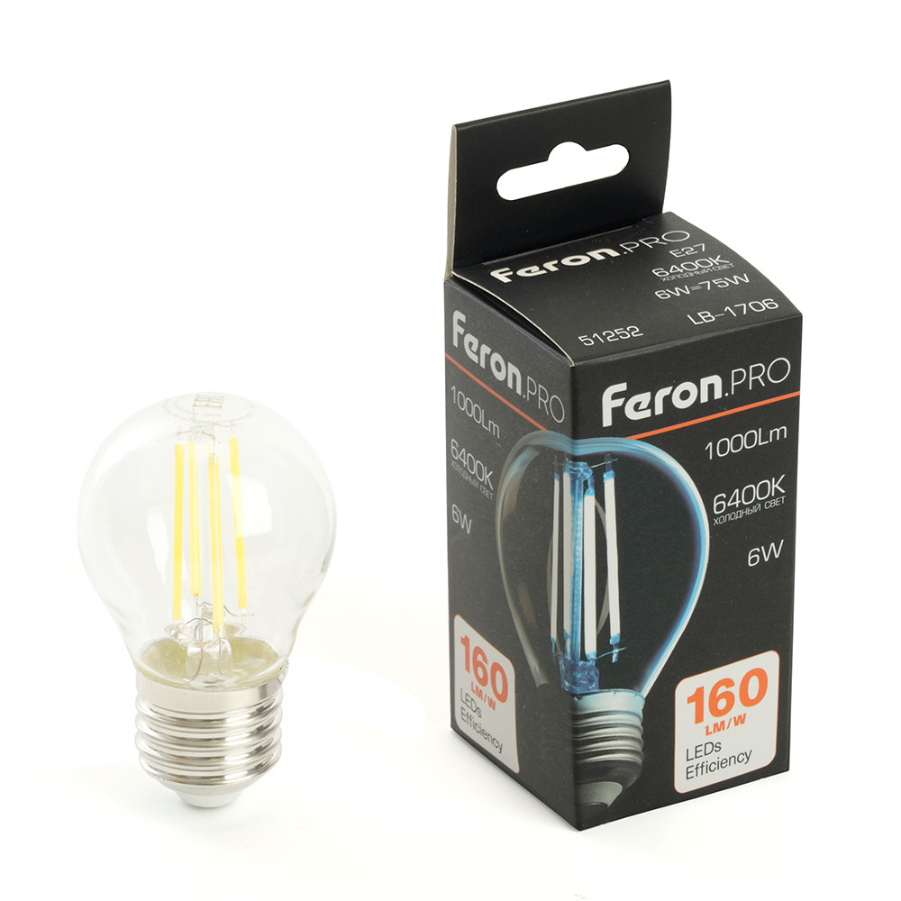 Лампа светодиодная Feron. PRO LB-1706 Шарик E27 1000LM 6W 175-265V 6400K