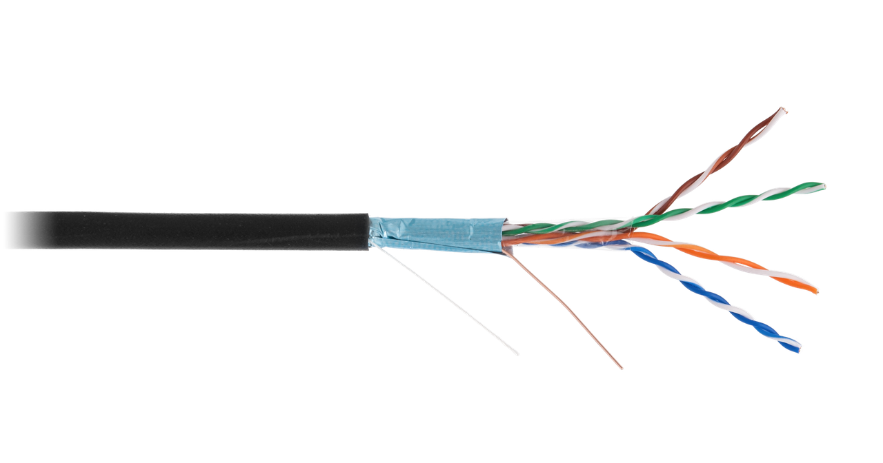 Кабель NETLAN F/UTP 4 пары, Кат.5e (Класс D), 100МГц, однож., BC (чистая медь), внеш. PE до -40C, черный, 305м