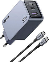 ugreen Зарядное устройство UGREEN X757 USB-A+2*USB-C 100W GaN Tech Fast Charger+ 1.5M 100W cable 25874