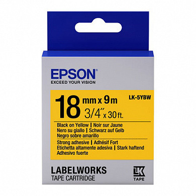 Epson Картридж-лента Epson для этикеток, с сильной адгезией, LK-5YBW, черный/желтый 18 мм (9 м) C53S655010