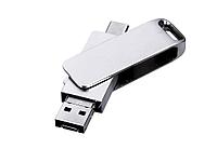 USB 2.0-флешка на 64 Гб поворотный механизм, c дополнительным разъемом Micro USB с одноцветным металлическим