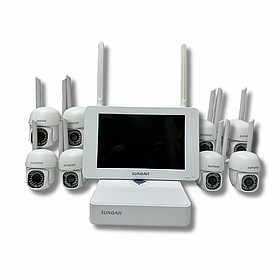 Комплект беспроводного уличного IP видеонаблюдения Kit SunQar на 8 камер 4 Мп с PTZ и экраном 10.1 дюймов