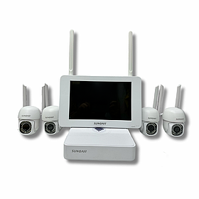 Комплект беспроводного уличного IP видеонаблюдения Kit SunQar на 4 камеры 4 Мп с PTZ управлением и экраном 10.