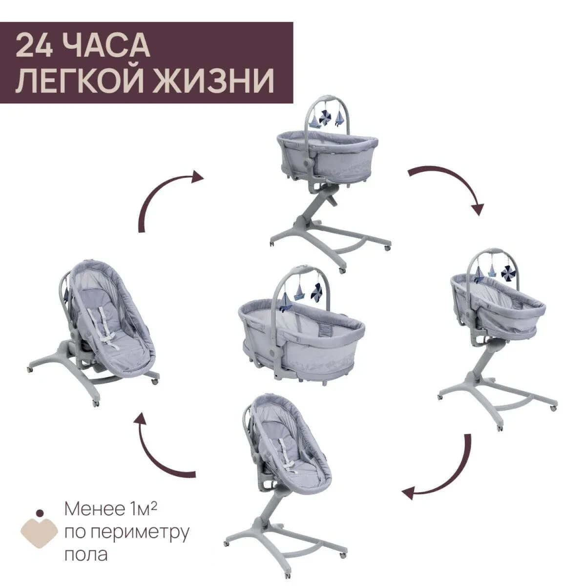 Chicco: Кроватка-стульчик Baby Hug Pro 5-в-1 Earl Grey, фото 1