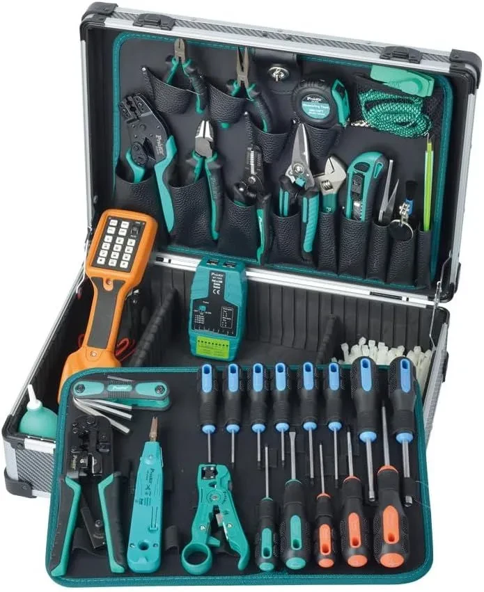 Pro'skit PK-1938M4 Набор инструментов для телекоммуникаций и сетей + Кабельный тестер с PoE, Телефонный тестер