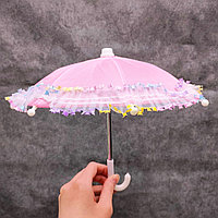Декоративный маленький зонтик с яркой окантовкой 28 см светло розовый