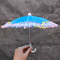 Маленький зонтик для декора с яркой окантовкой 28 см голубой