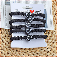 Набор резинок для волос 6 см. "Black Heart" (5шт.)
