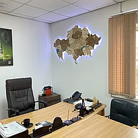3D - Деревянная карта Казахстана на стену "с подсветкой"  /150*85 см, цвет ВЕНГЕ/