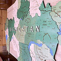 3D - Деревянная карта Казахстана на стену "с подсветкой"  /150*85 см, цвет ГРИН/