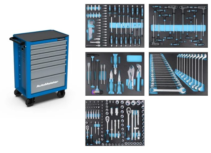 Тележка инструментальная 7 ящиков (RAL5015/RAL7040) с набором инструмента 218 предметов TM1B7N-218