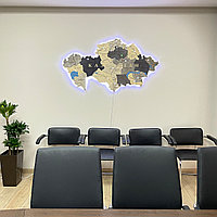 3D - Деревянная карта Казахстана на стену "с подсветкой"  /150*85 см, цвет ГРАФИТ/