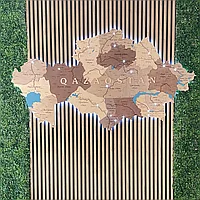 3D - Деревянная карта Казахстана на стену "с подсветкой"  /150*85 см, цвет ШОКОЛАД/