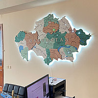 3D - Деревянная карта Казахстана на стену "с подсветкой"  /150*85 см, цвет КОМУФЛЯЖ/