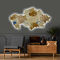 3D - Карта Казахстана из дерева "с подсветкой" /200*110 см, цвет ОРЕХ/