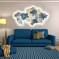 3D - Карта Казахстана из дерева "с подсветкой" /200*110 см, цвет АЗУР/