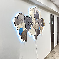 3D - Карта Казахстана из дерева "с подсветкой" /200*110 см, цвет ГРАФИТ/