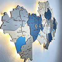 3D - Карта Казахстана из дерева "с подсветкой"  /150*85 см, цвет АЗУР/