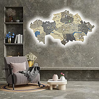 3D - Деревянная карта Казахстана "с подсветкой" /250*135 см, цвет ГРАФИТ/