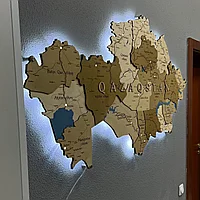 3D - Деревянная карта Казахстана "с подсветкой" /250*135 см, цвет СОСНА/