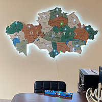 3D - Деревянная карта Казахстана "с подсветкой" /250*135 см, цвет КОМУФЛЯЖ/