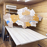3D - Деревянная карта Казахстана "с подсветкой" /250*135 см, цвет ДУБ/