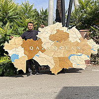 3D - Карта Казахстана из дерев "с подсветкой" /300*160 см, цвет ОРЕХ/