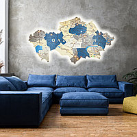 3D - Карта Казахстана из дерев "с подсветкой" /300*160 см, цвет АЗУР/