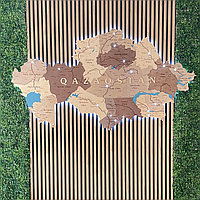 3D - Карта Казахстана из дерев "с подсветкой" /300*160 см, цвет ШОКОЛАД/