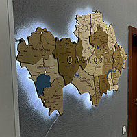 3D - Карта Казахстана из дерев "с подсветкой" /300*160 см, цвет СОСНА/
