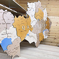 3D - Карта Казахстана из дерев "с подсветкой" /300*160 см, цвет ДУБ/