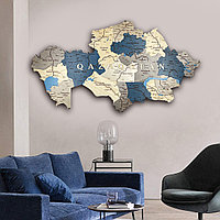 3D - Деревянная карта Казахстана на стену "без подсветки" /150*85 см, цвет АЗУР/
