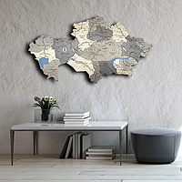 3D - Деревянная карта Казахстана на стену "без подсветки" /150*85 см, цвет ГРАФИТ/