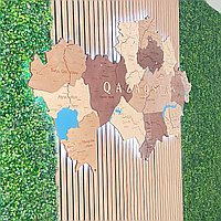 3D - Деревянная карта Казахстана на стену "без подсветки" /150*85 см, цвет ШОКОЛАД/