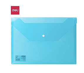 Папка-конверт на кнопке DELI "Aurora", А4, 0,12 мм, голубая