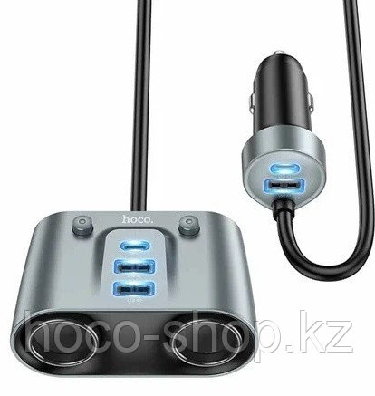 Разветвитель шнуровой Z51 Establisher 147W(2C3A) 2-in-1 cigarette lighter car charger, metal gray