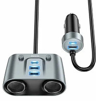 Разветвитель шнуровой Z51 Establisher 147W(2C3A) 2-in-1 cigarette lighter car charger, metal gray