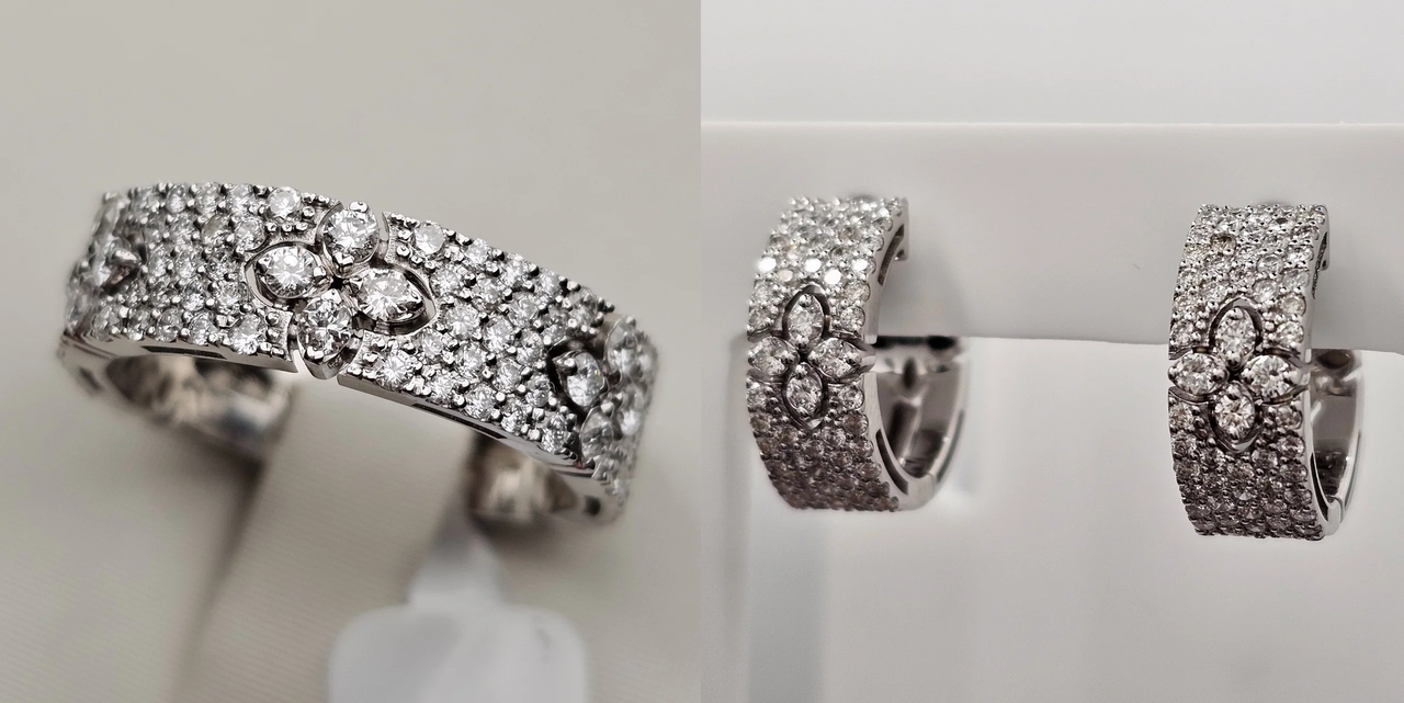 Золотой набор с бриллиантами (кольцо 1,01Ct 4/4 А 17p. серьги 0,88Ct VS1/G)