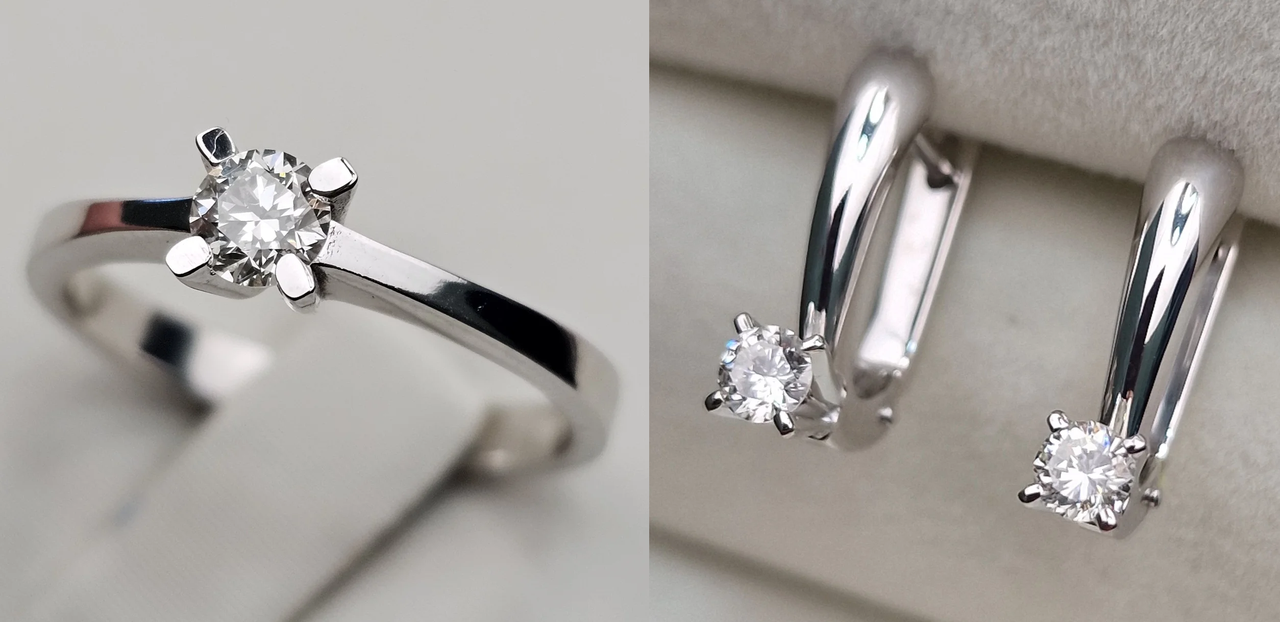 Золотой набор с бриллиантами (кольцо 17p 0.27Ct VVS2/J, VG-Cut , серьги 0.34Ct SI1-I1/I, VG-Cut)