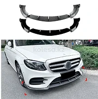 Сплиттер переднего бампера (губа) на E-Class W213 2016-21 дизайн AMG (Черный цвет)