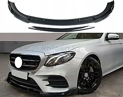 Сплиттер переднего бампера (губа) на E-Class W213 2016-21 дизайн BRABUS (Черный цвет)