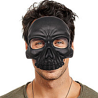 Маска Череп наполовину лица для Хэллоуина пластиковая черная