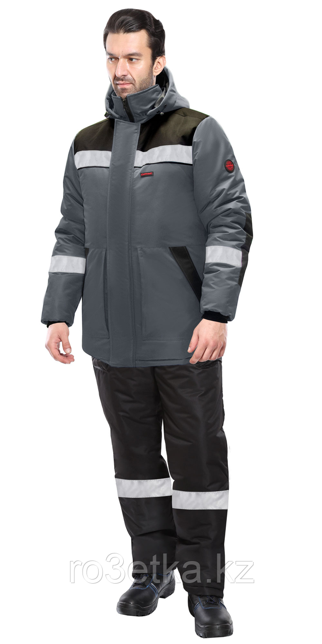 Куртка КОМФОРТ зимняя, удлиненная темно-серая с черным и СОП