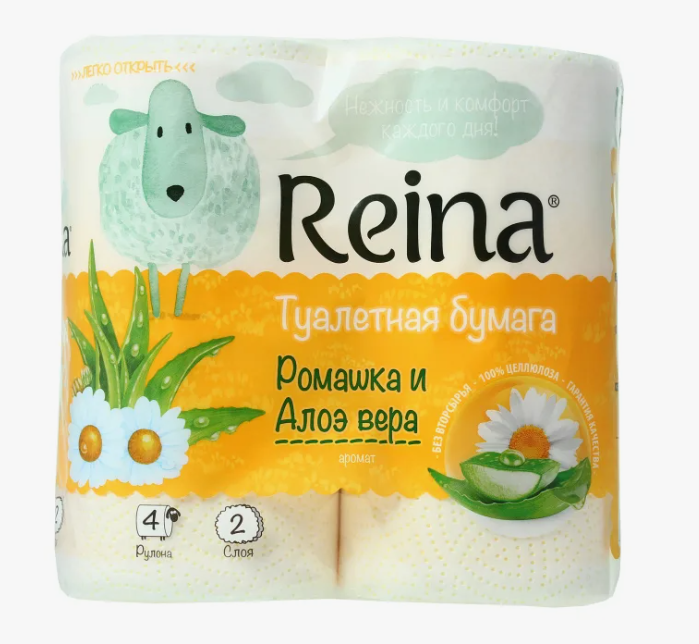 Бумага туалетная Reina Aroma 4рулона (ромашка + алоэ вера))