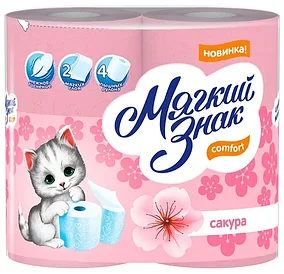 Бумага туалетная  Мягкий Знак  Комфорт 4 рулона (сакура)