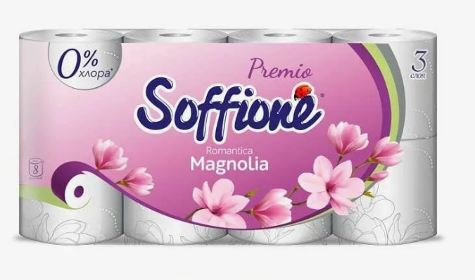 Бумага туалетная Soffione 8 рулонов (магнолия)