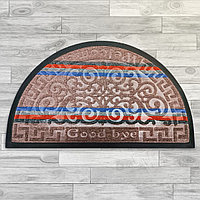 Придверный коврик полу круг 75*45 см с полосами и надписями Welcome Good bye коричневый