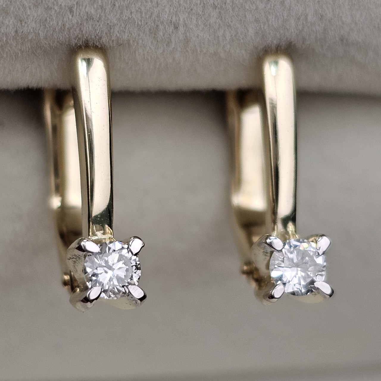 Золотые серьги с бриллиантами ж/з 0.20Ct SI2/H, VG-Cut, фото 1