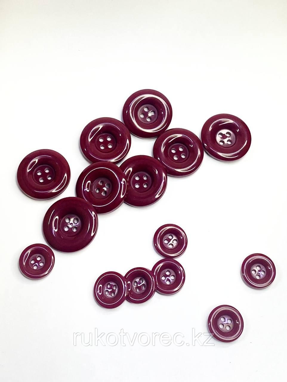 Пуговица пальтовая ,бордовая, диаметр 3 см,6 шт, на прокол, фото 1