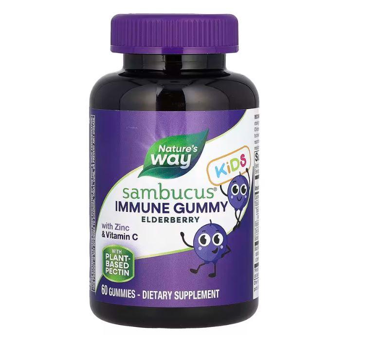 Nature's Way, Sambucus, стандартизированный экстракт бузины для детей, 60 жевательных конфет